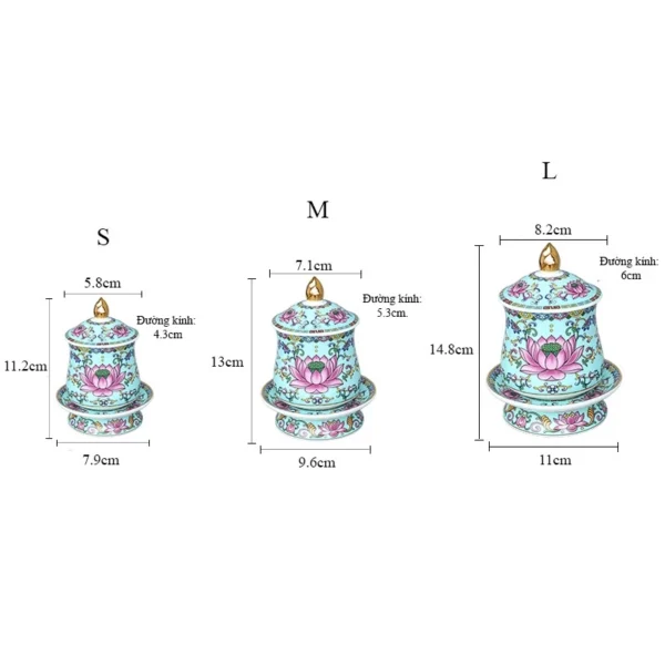 Bộ chung nắp Phước Lộc gốm sứ thờ cúng bàn thờ - Image 2