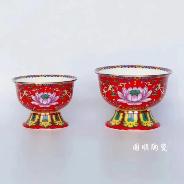 Chén cúng cao thờ cúng, chân dính liền - Image 5