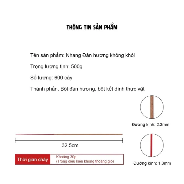 Nhang đàn hương không khói 100% tự nhiên, mùi hương thanh tao, phong thủy, 600 cây tiết kiệm - Image 3